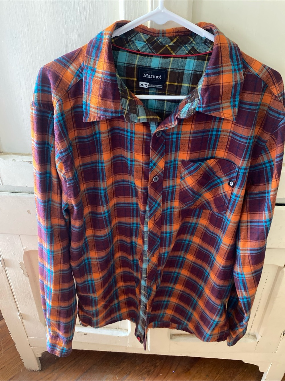 Marmot Orange and Blue Plaid Button-Down Shirt - Men's - Picture 2 of 7